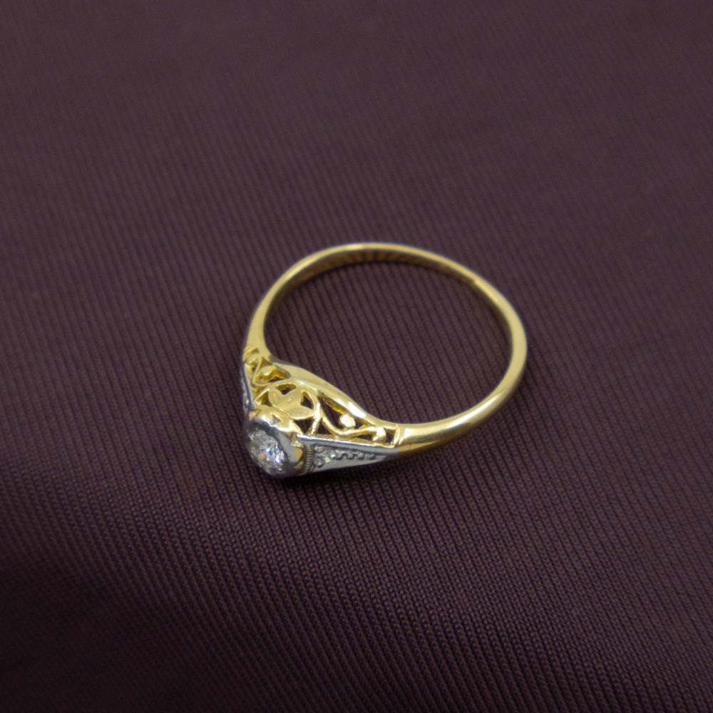Art Deco Diamond Engagement Ring, 18ct Yellow & White Gold