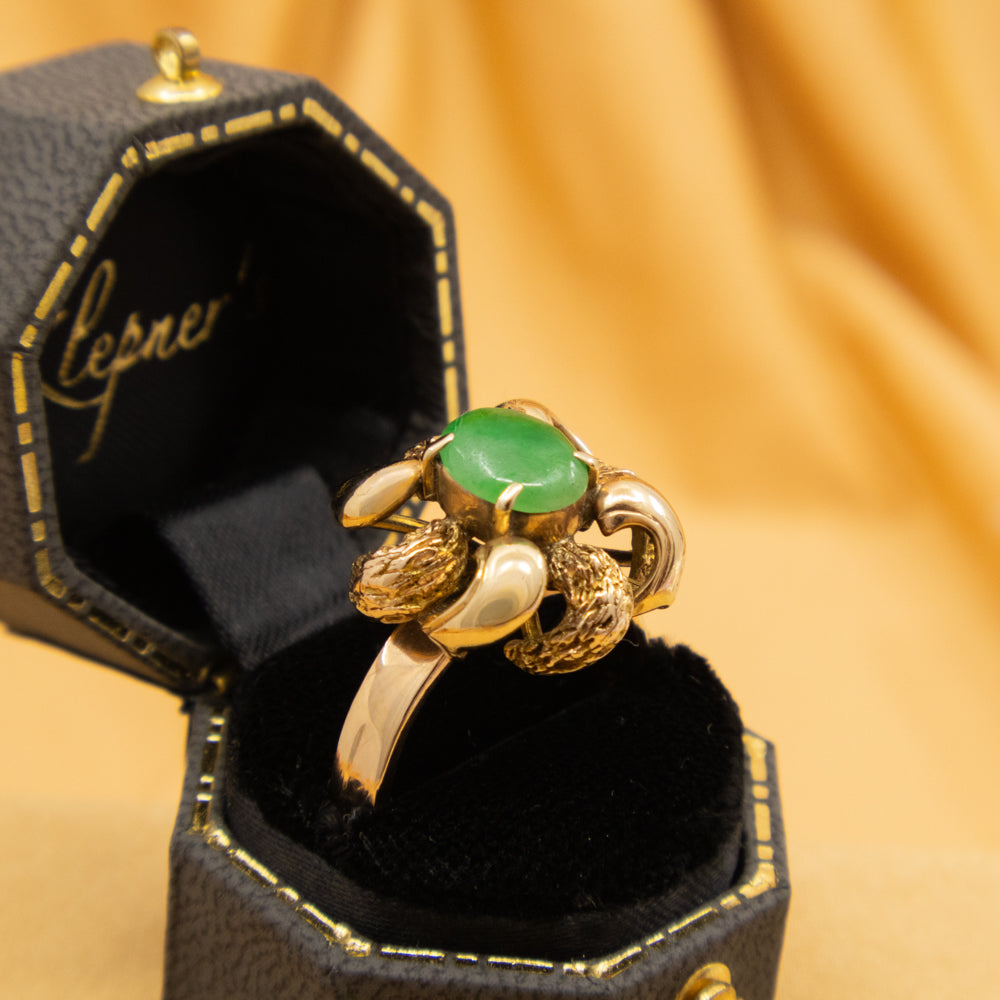 Retro Jade Ring, 14ct Pink Gold