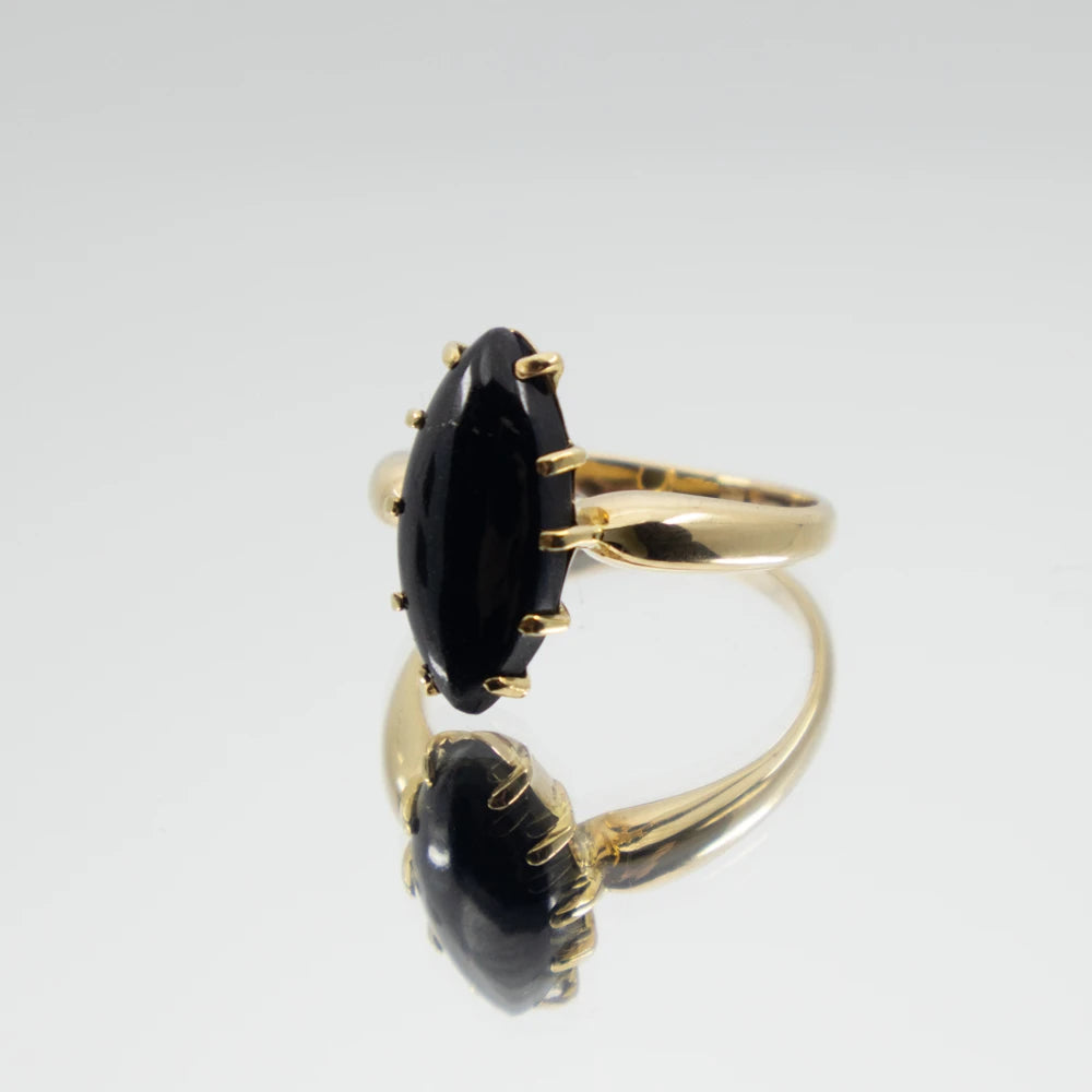 Vintage Black Jade Ring, 18ct Yellow Gold