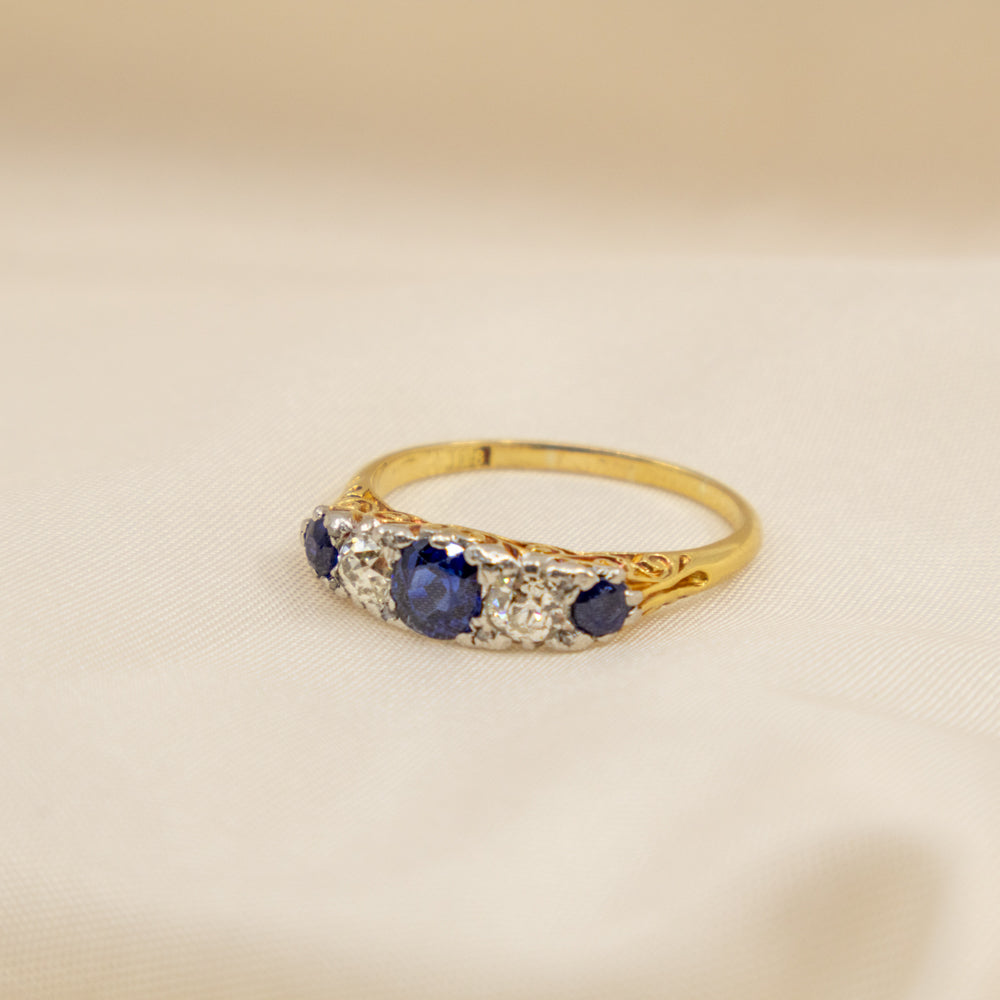 Edwardian Sapphire and Diamond Ring, 18ct Yellow Gold