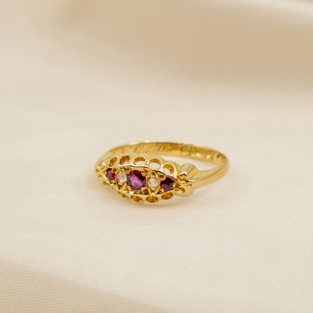 Edwardian Ruby & Diamond Ring, 18ct Yellow Gold