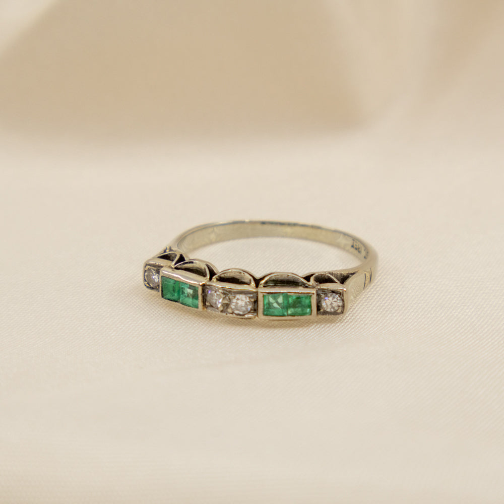 Art Deco Emerald Ring, 18ct White Gold & Platinum