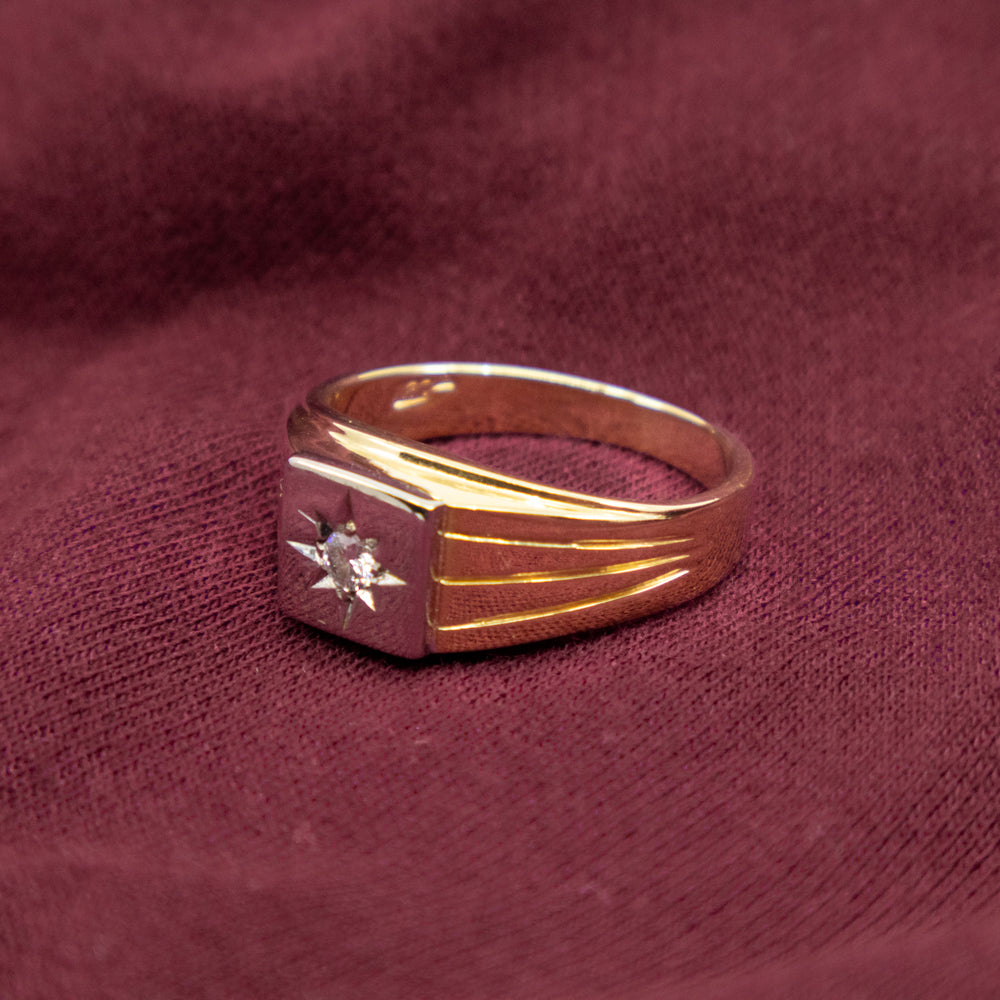 Vintage Diamond Signet Ring, 9ct Yellow & White Gold