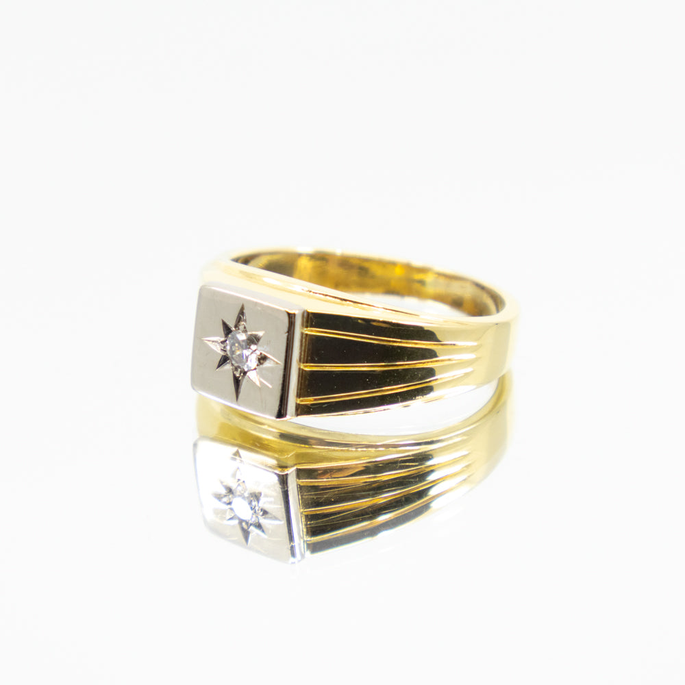 Vintage Diamond Signet Ring, 9ct Yellow & White Gold
