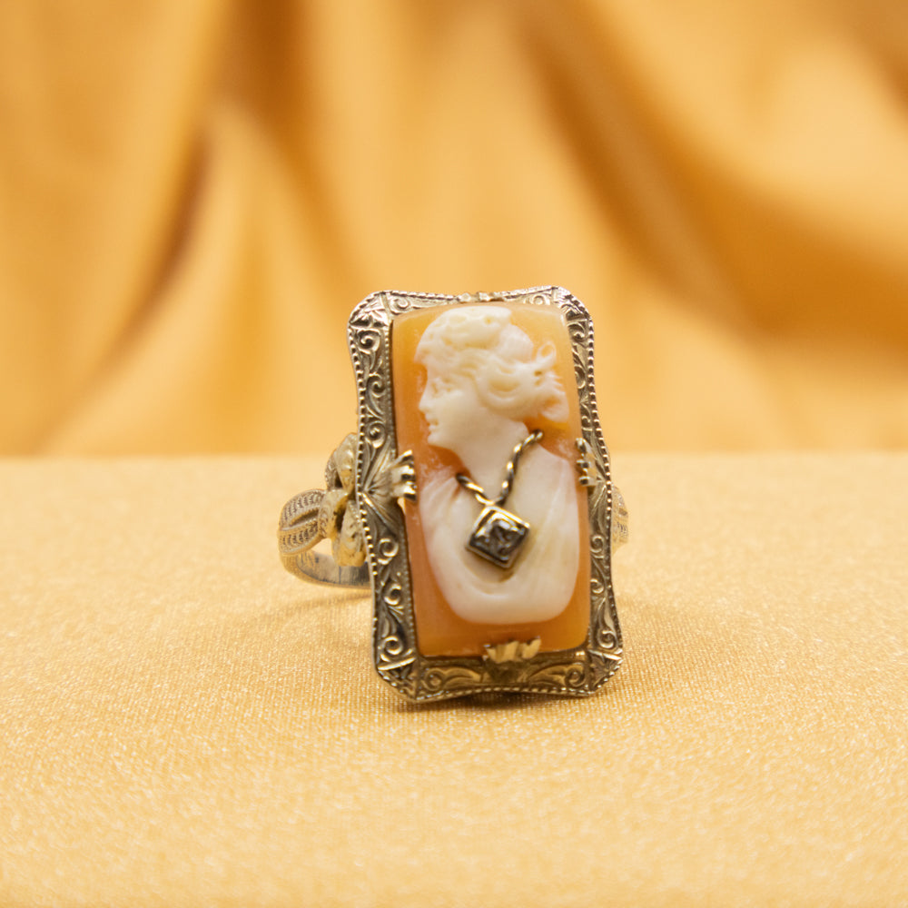 Art Deco Cameo Ring, 14ct White Gold