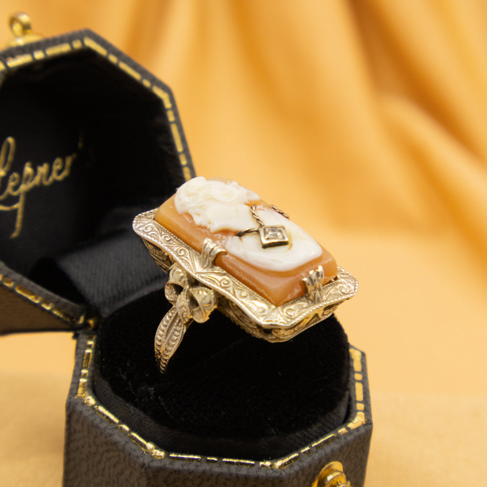 Art Deco Cameo Ring, 14ct White Gold