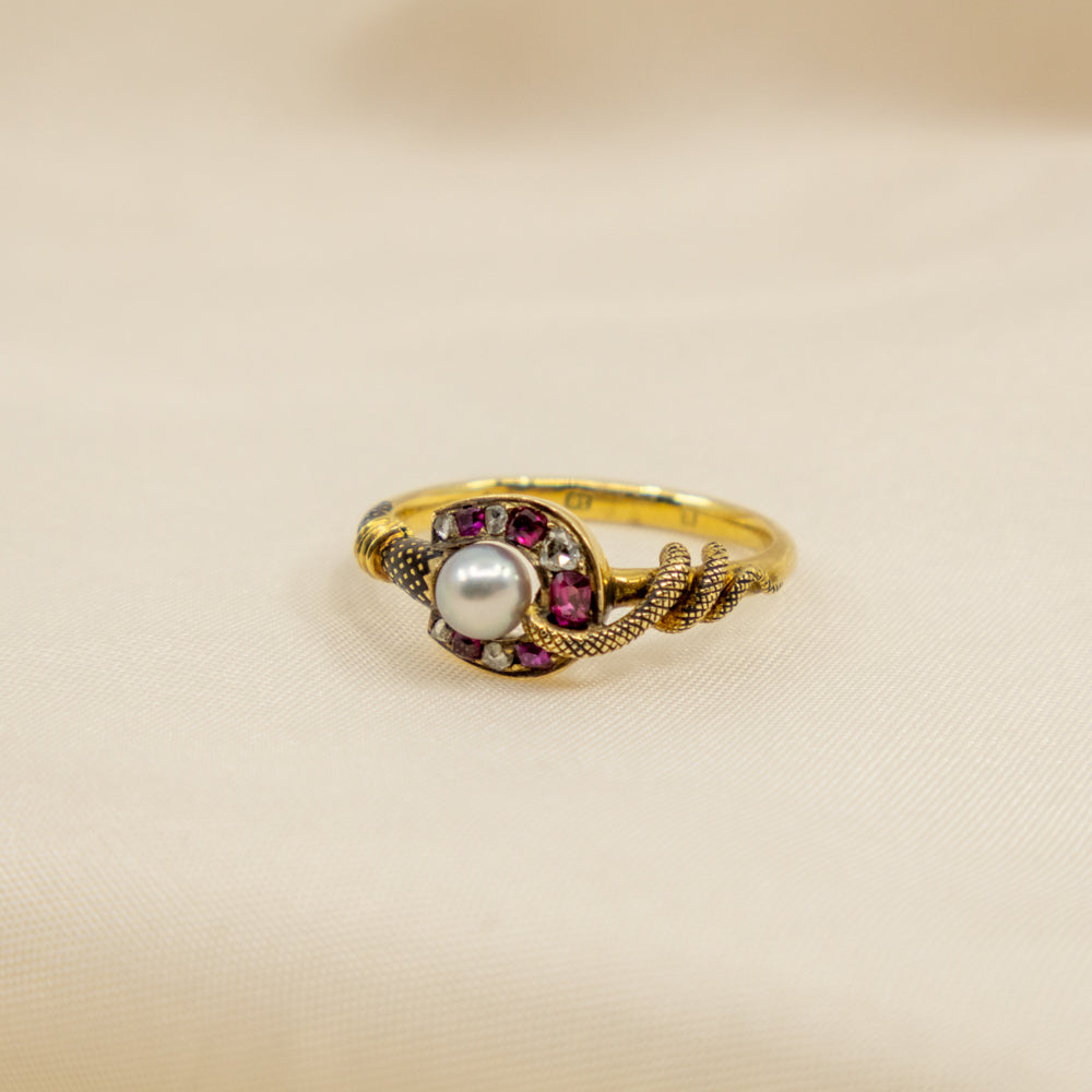 Victorian Pearl Horseshoe Ring, 18ct Yellow Gold