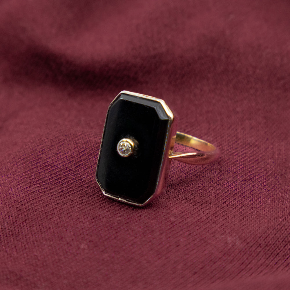 Edwardian Onyx and Diamond Ring, 18ct Pink Gold