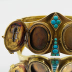 Victorian Pearl and Turquoise Hinged Mourning Bangle, 15ct Yellow Gold